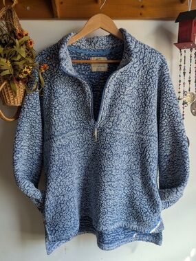 Gorpcore Cozy Blue Sherpa Quarter-Zip Turtleneck Pullover Size XL